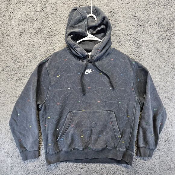 Nike AOP Gel Fleece Black Pullover Hoodie Mens Medium DM7930‎ 010 Center Swoosh - Picture 1 of 9